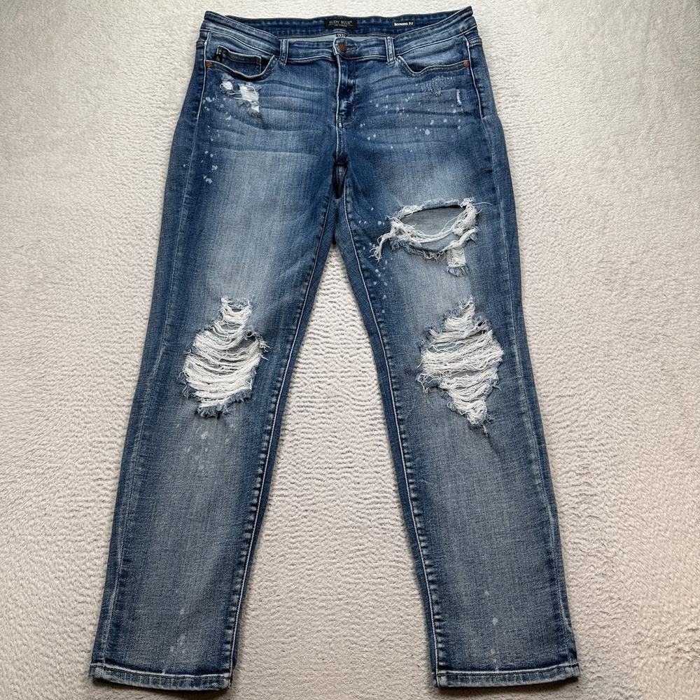 Judy Blue Boyfriend Fit Jeans Womens Size 15/32 (Fits 36X30) Distressed Splatter